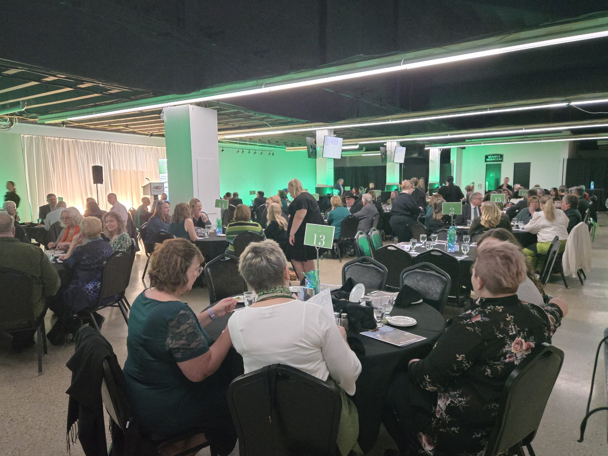 Guests socialize while eating dinner at the Green Tie Gala.