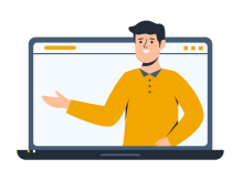 Illustration of a person presenting on a laptop screen